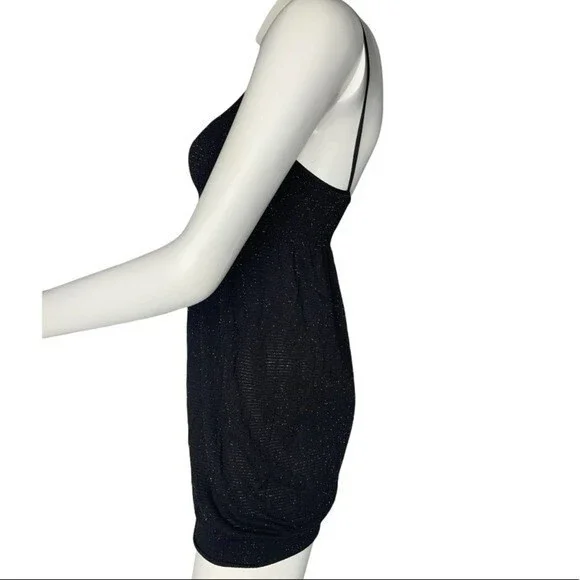 Black gold metallic sleeveless dress spaghetti strap MCM - Picture 2 of 6
